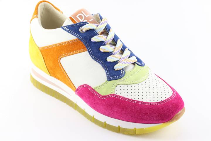 Dames  Sneakers/Veterschoen DL Sport 5637.Vit.Fuxia Multi. Direct leverbaar uit de webshop van Reese Schoenmode.