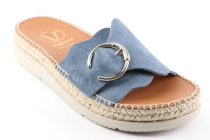 Dames  Slippers Viguera 1970.Vit.Jeans. Direct leverbaar uit de webshop van Reese Schoenmode.